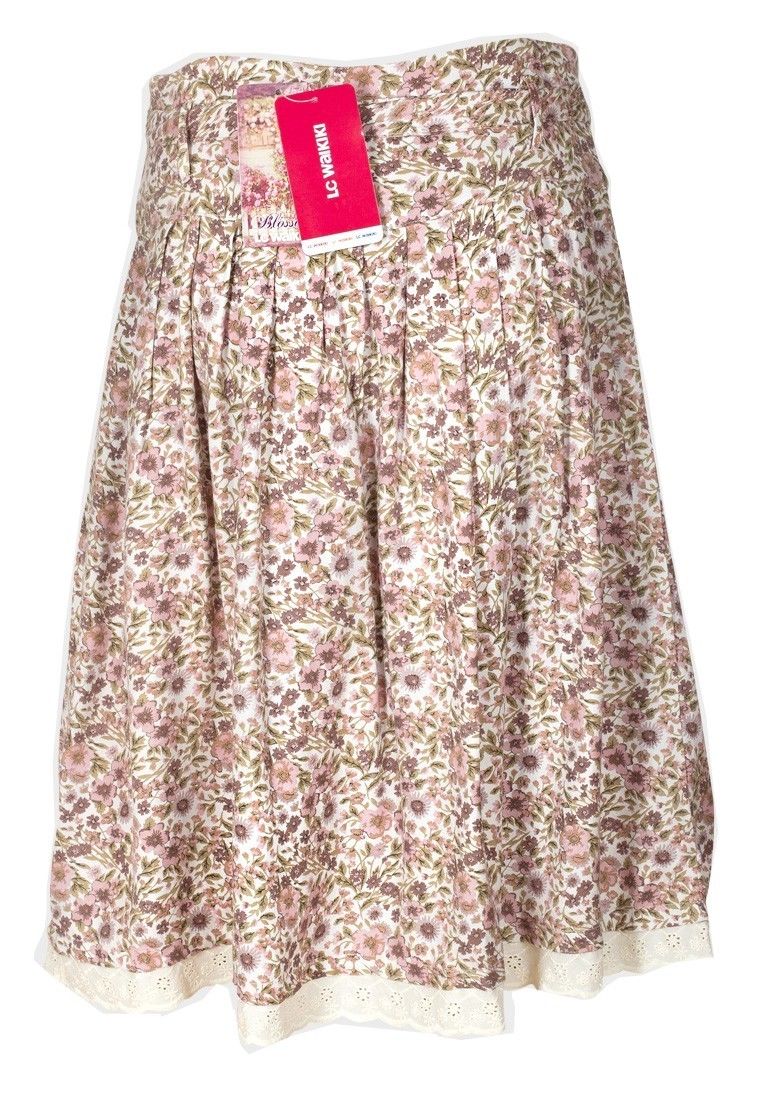 Beige Multi Blosson Floral A-Line Skirt