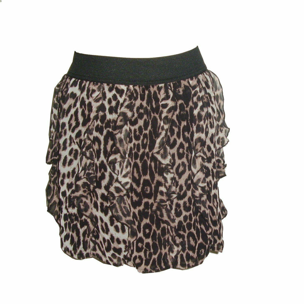 Brown Multi Leopard Print Elasticated Waist Skirt