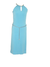 Load image into Gallery viewer, Blue Stylish Diamante Neck Sleeveless Dress
