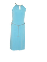 Load image into Gallery viewer, Blue Stylish Diamante Neck Sleeveless Dress