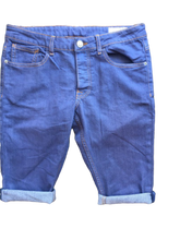 Load image into Gallery viewer, Mens Blue Denim Stretch Cotton Stitching Detail Roll Hem Summer Shorts