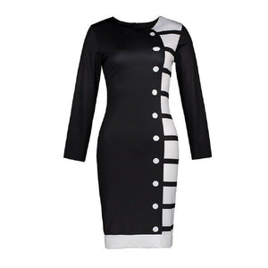 Black & White Elegant Patchwork Bodycon Dress