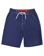Load image into Gallery viewer, Boys Blue Navy Red Plain Bermuda Swimming Shorts