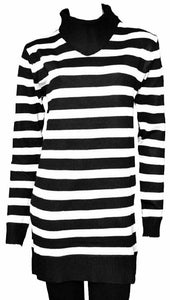 Black & White Stripes Shawl Collar Plus Size Jumper