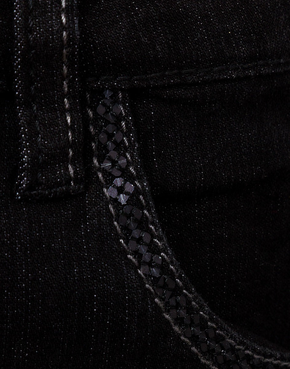 Ladies Ms Mode Black Denim Crinkle Effect Straight Leg Plus Size Jeans