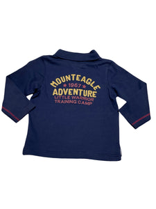 Boys Navy Embroidery Ribbed Collared Cotton Polo T-Shirt Tops