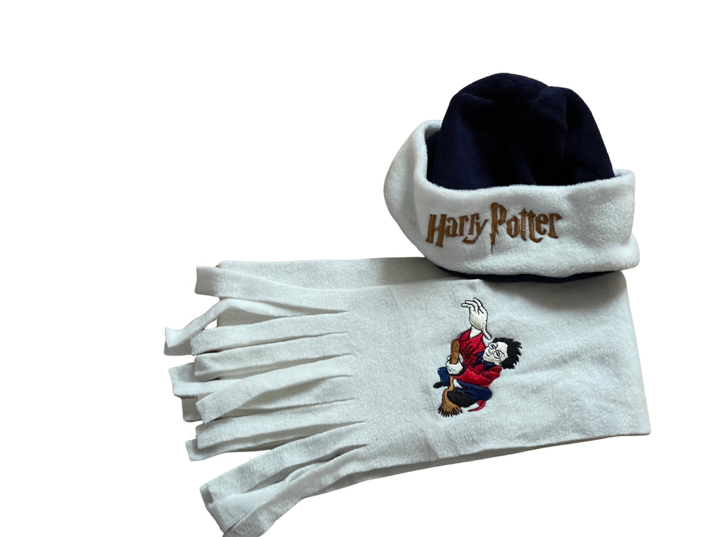 Boys Girls Harry Potter Navy & Cream Soft Fleece Warm Autum Winter Cap & Scarf