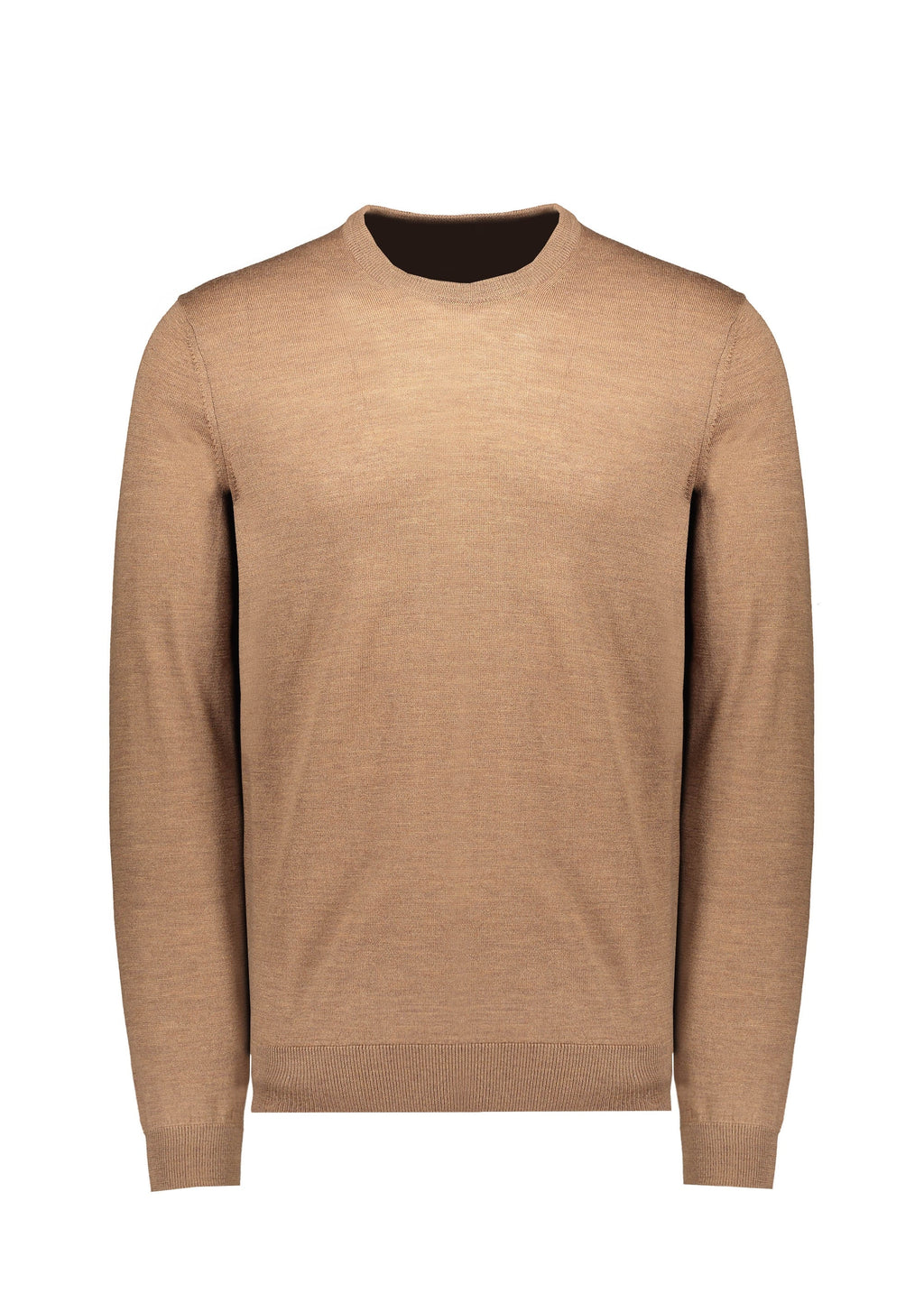 Mens Brown Knitted Ribbed Crew Neck Jumper