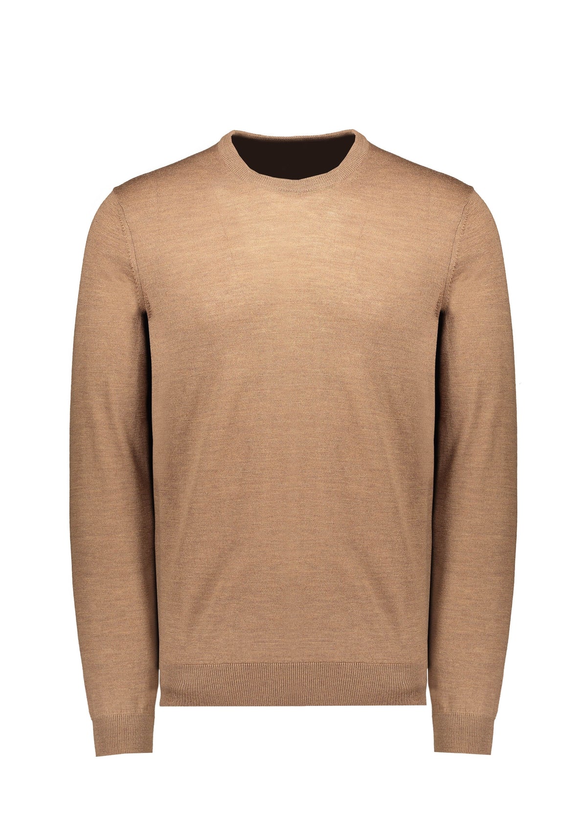 Mens Brown Knitted Ribbed Crew Neck Jumper
