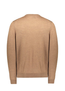 Mens Brown Knitted Ribbed Crew Neck Jumper