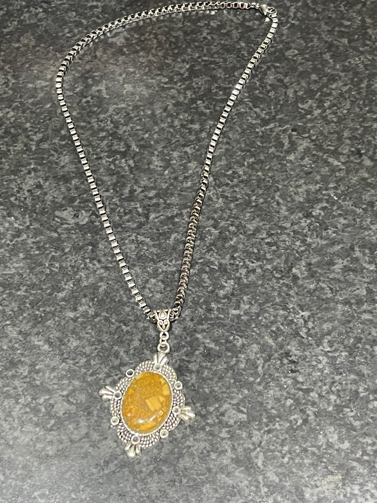 Ladies 925 Silver Plated Ethnic Wooden Jasper Handmade Pendant of 2.5" Necklace