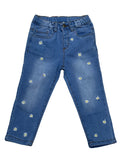 Girls Blue Wash Daisy Flowers Embroidered Elasticated Waist Jeans