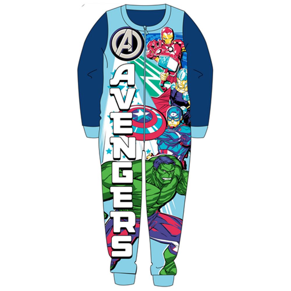 Boys Avengers Blue Multi Soft Micro Fleece All In One Pyjamas