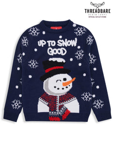 Boys Threadbare Navy "Up To Snow Good" Christmas Jumpers