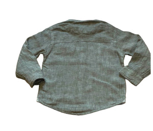 Boys Toddlers Khaki Cotton Stand Collar Button Long Sleeve Shirts