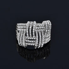 Load image into Gallery viewer, Ladies Silver Big In Out Weave Shape Wide Layer Micro Pave Crystal Rings
