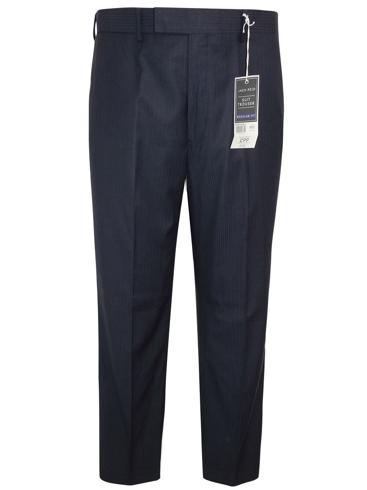 Mens Jack Reid Black Thin Stripes Regular Fit Flat Front Tailored Smart Trouser