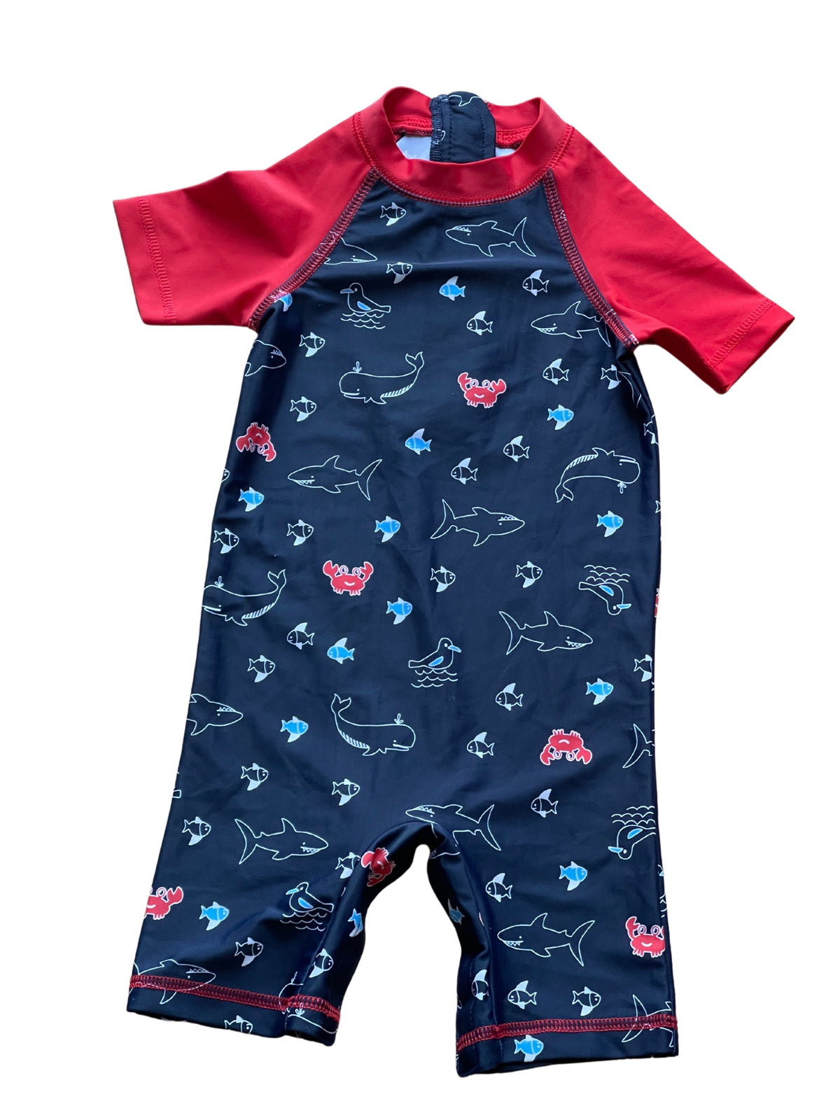 Boys Toddlers Navy Fish Print Sunsafe UV40+ All in one Swimming Suits