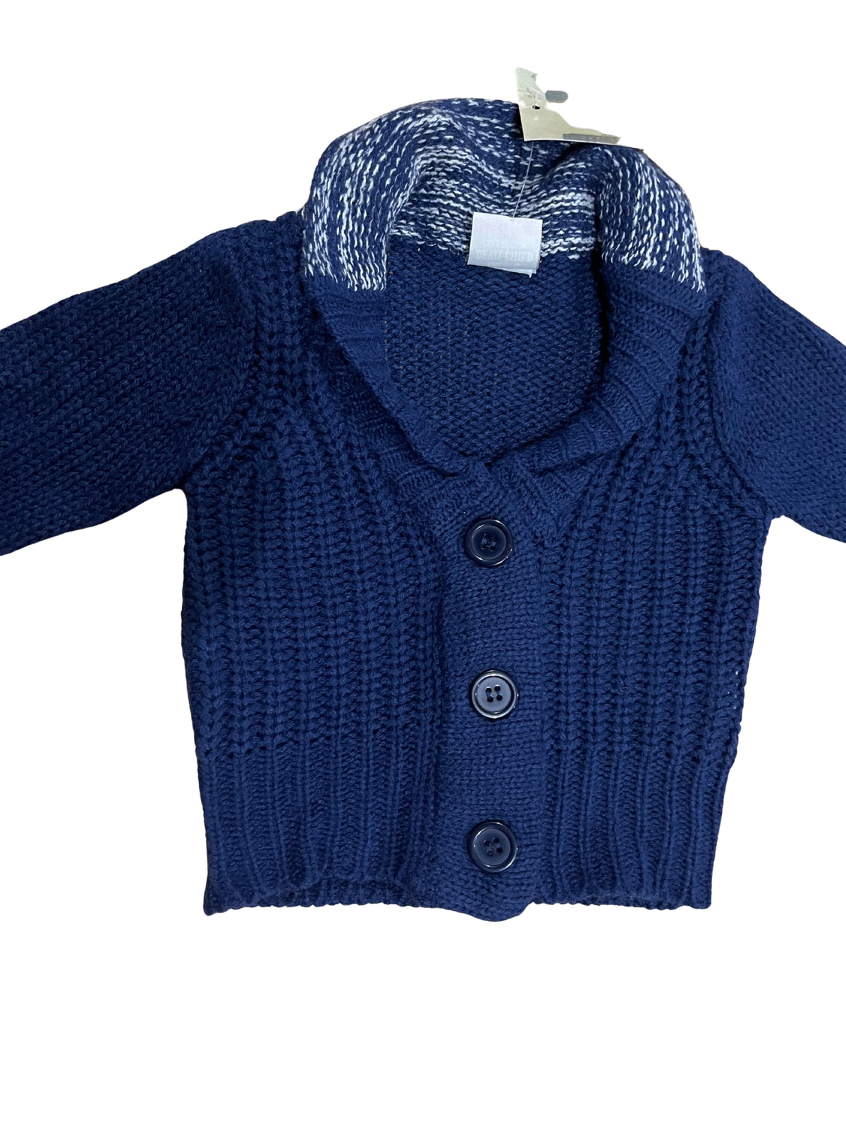 Baby Boys Navy Stripe Open Collar Buttons Thick Cable Knit Longsleeve Cardigans