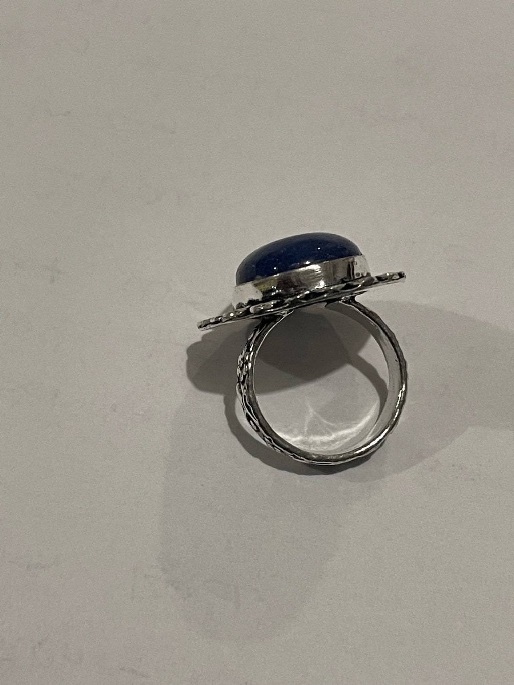 Ladies Blue Lapis Lazuli 925 Silver Plated Ethnic Handmade Band Floral Ring