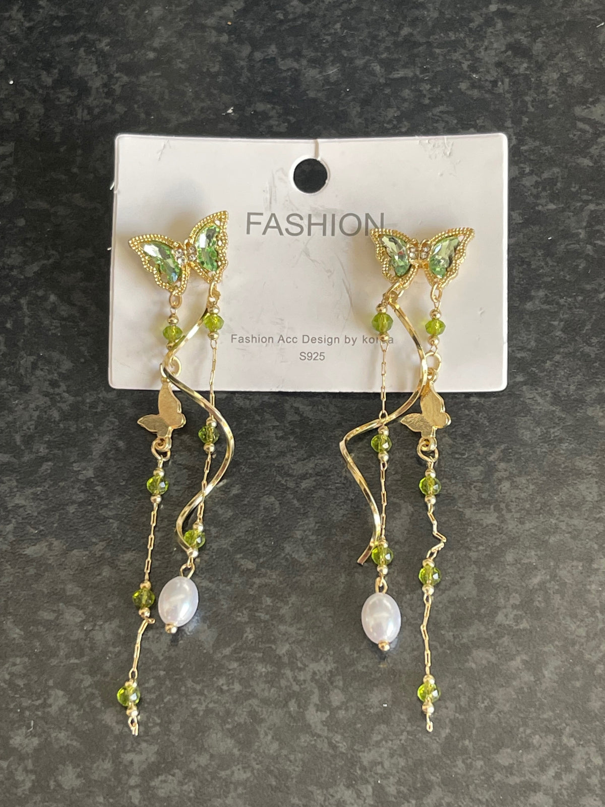 Ladies Gold Plated Butterfly Crystal Bead Twirl Long Tassel Dangling Earrings