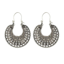 Load image into Gallery viewer, Ladies Silver Bohemian Retro Floral Cutout Round Wheel Dangle Earrings
