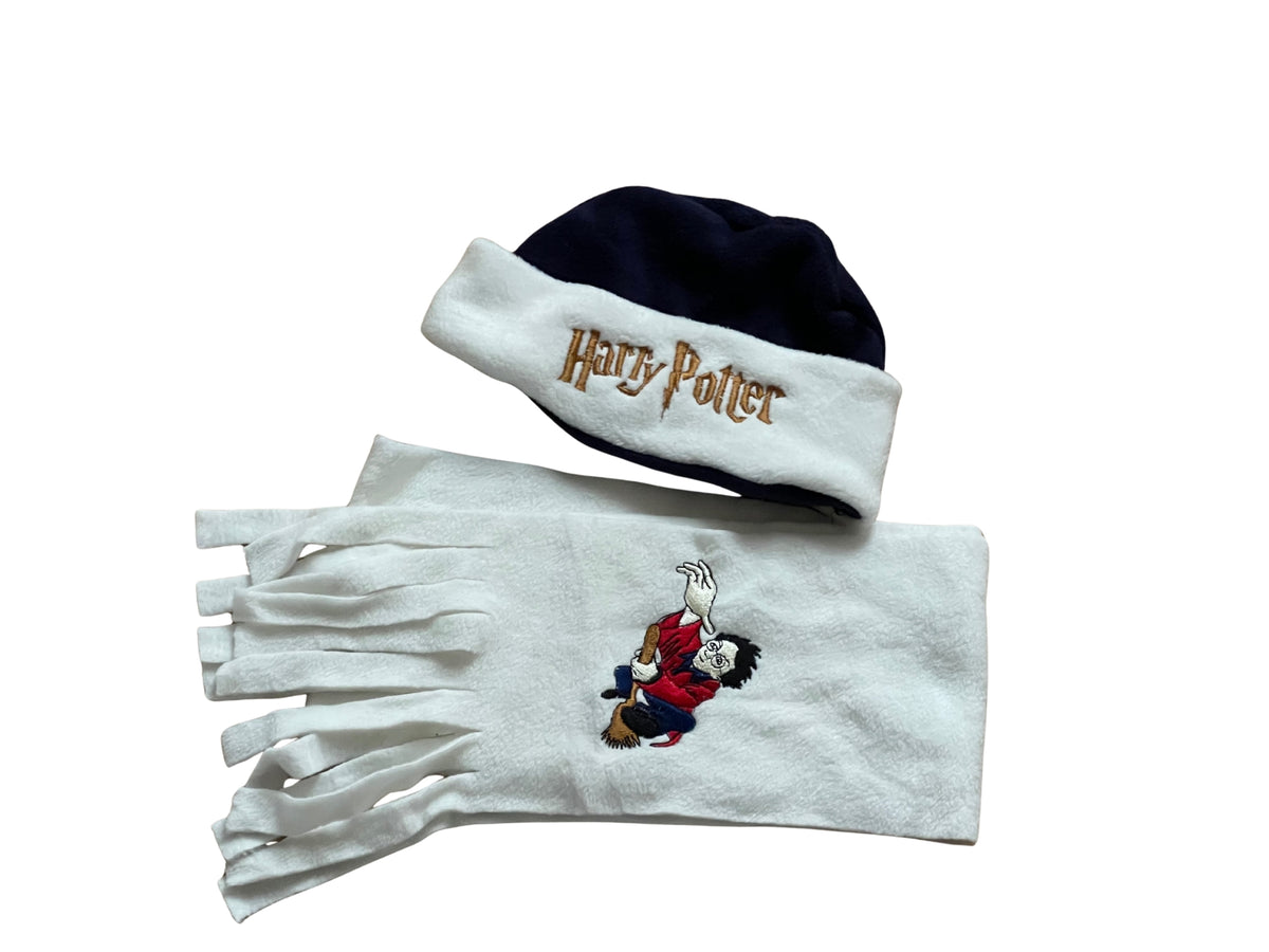 Boys Girls Harry Potter Navy & Cream Soft Fleece Warm Autum Winter Cap & Scarf