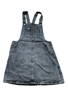 Girls Dark Grey Wash Denim Adjustable Straps Pinafore Dress