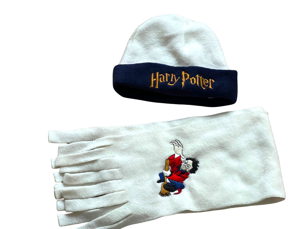Boys Girls Harry Potter Navy & Cream Soft Fleece Warm Autum Winter Cap & Scarf