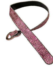 Girls Pink Floral Embroidery Sequin Adjustable Heart Buckle Party Belts