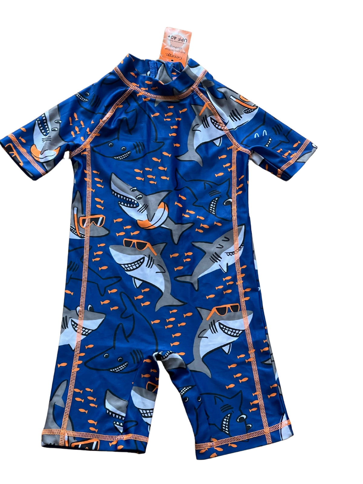 Boys Royal Blue Whale Wearing Glasses Print Sunsafe UV40+ One Pce Swimming Suit