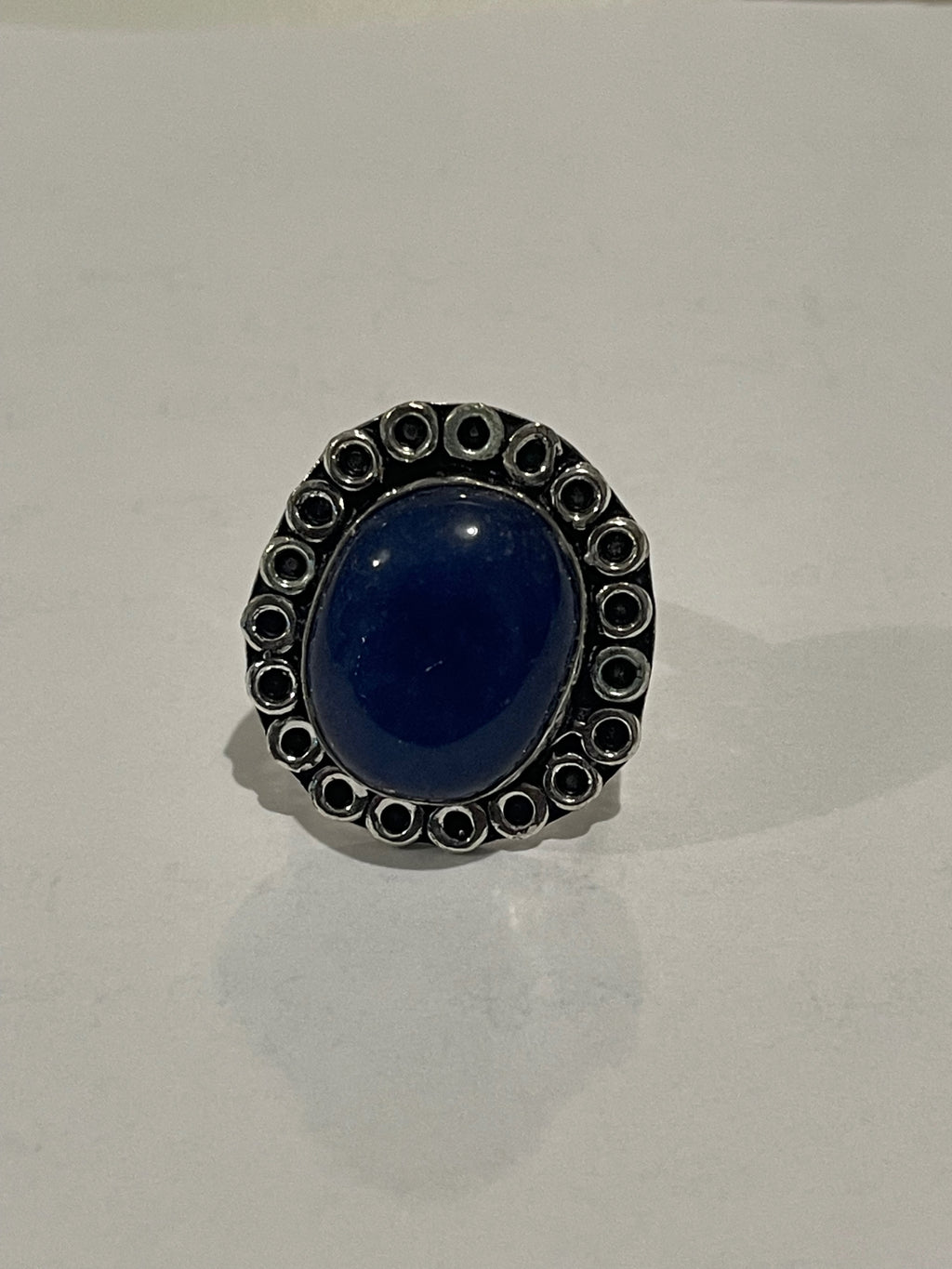 Ladies Blue Lapis Lazuli 925 Silver Plated Ethnic Handmade Band Floral Ring