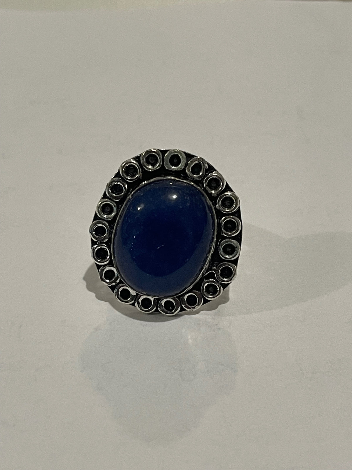 Ladies Blue Lapis Lazuli 925 Silver Plated Ethnic Handmade Band Floral Ring