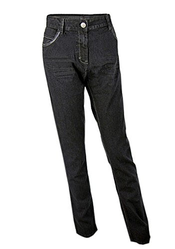 Ladies Ms Mode Black Denim Crinkle Effect Straight Leg Plus Size Jeans