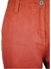 Load image into Gallery viewer, Ladies Terracotta Linen Cargo Carpri Crop Adjustable Waist Trousers
