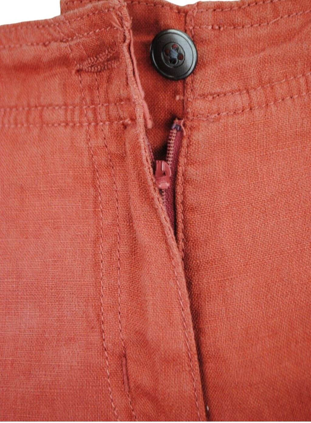 Ladies Terracotta Linen Cargo Carpri Crop Adjustable Waist Trousers