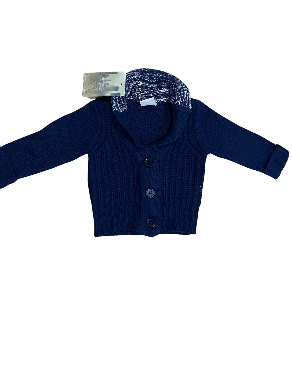 Baby Boys Navy Stripe Open Collar Buttons Thick Cable Knit Longsleeve Cardigans