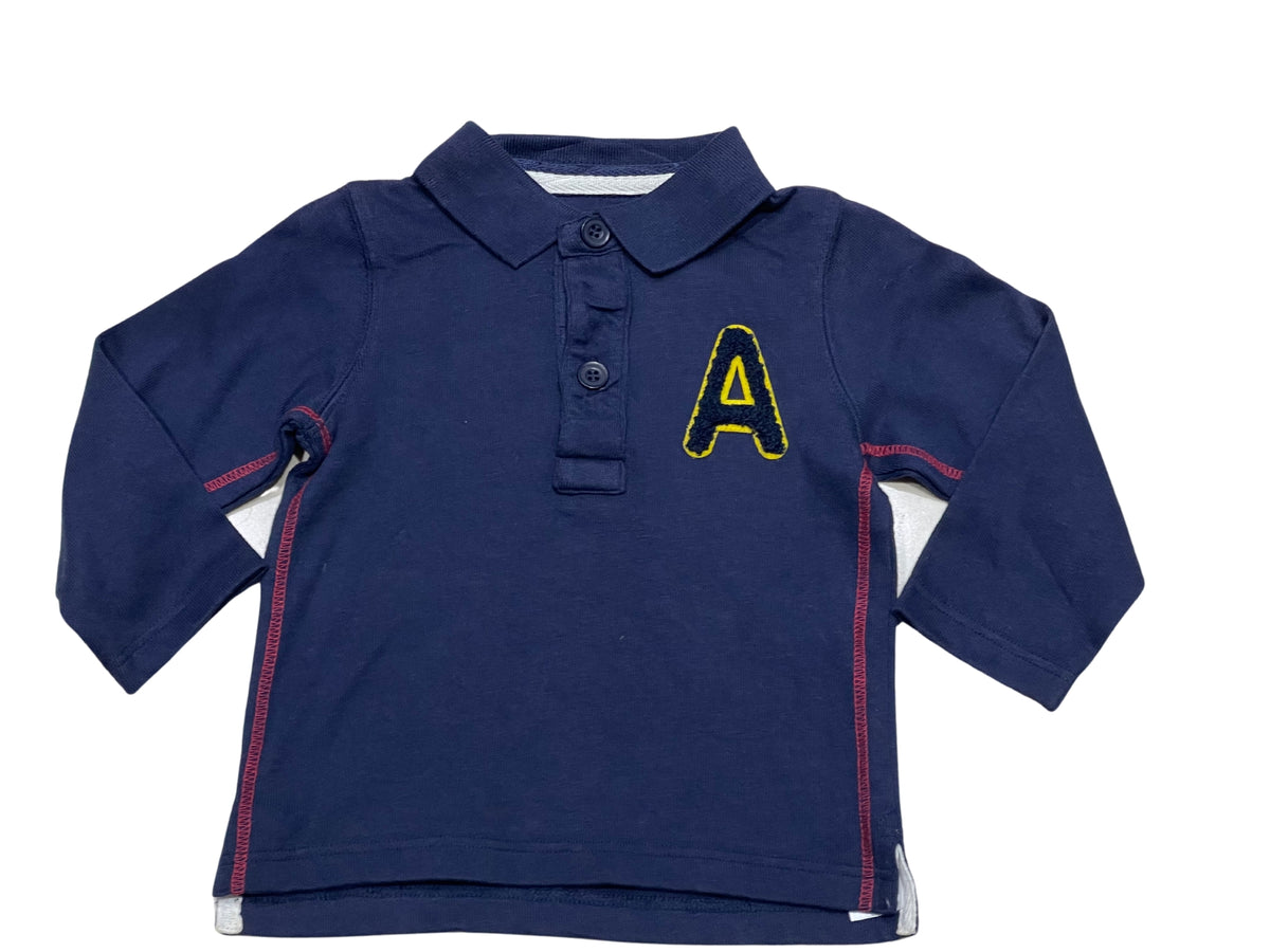 Boys Navy Embroidery Ribbed Collared Cotton Polo T-Shirt Tops