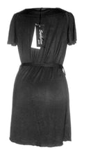 Load image into Gallery viewer, Ladies Black Flat Stud Neckline Short Sleeve Belted Tops
