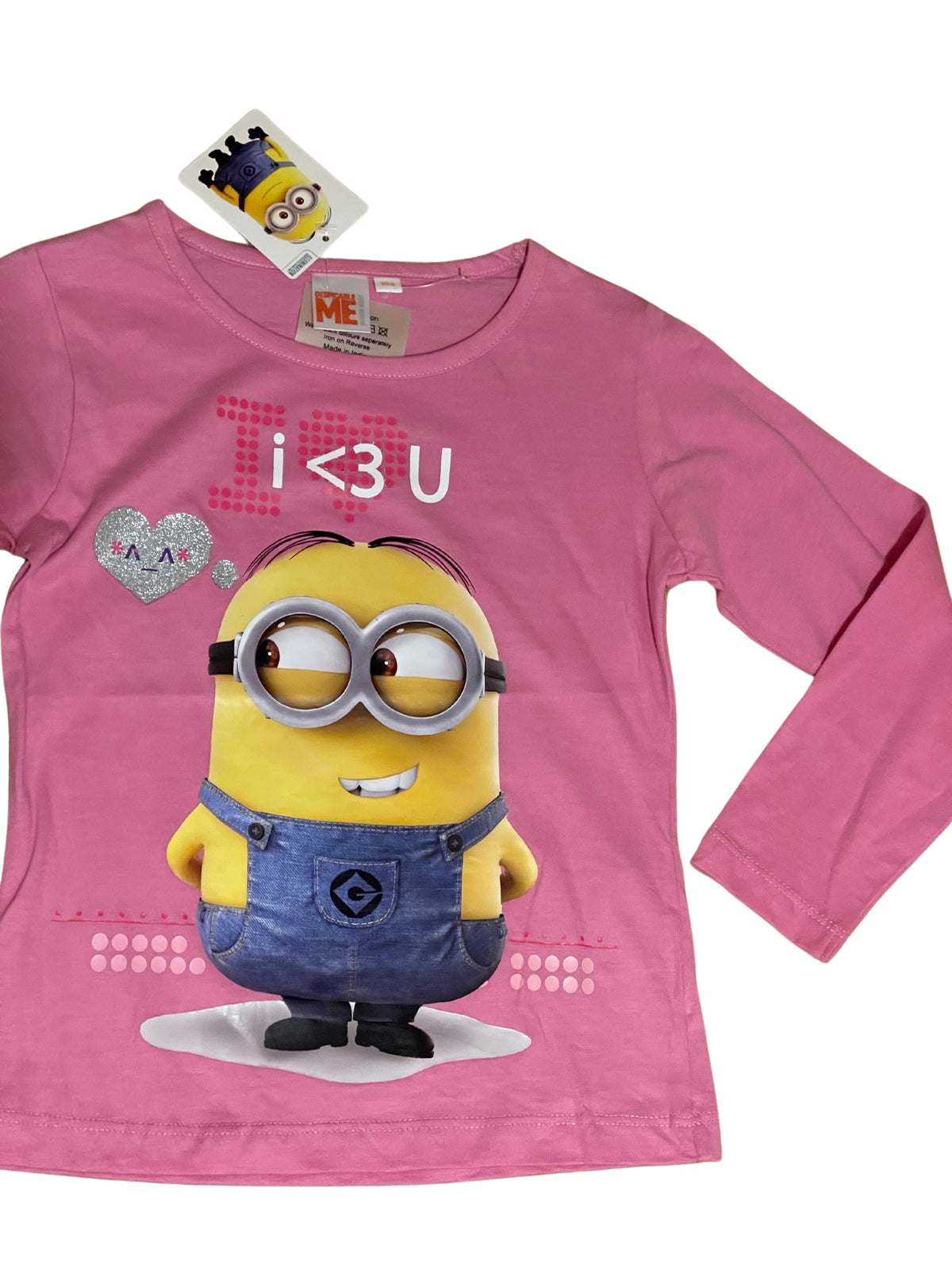 Girls Minion Despicable Me Pink Love Heart Cotton Long Sleeve Tunic Tops