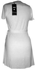 Load image into Gallery viewer, Ladies Ivory Grey Flat Stud Neckline Short Sleeve Belted Tops
