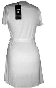 Ladies Ivory Grey Flat Stud Neckline Short Sleeve Belted Tops