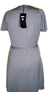 Ladies Ivory Grey Flat Stud Neckline Short Sleeve Belted Tops