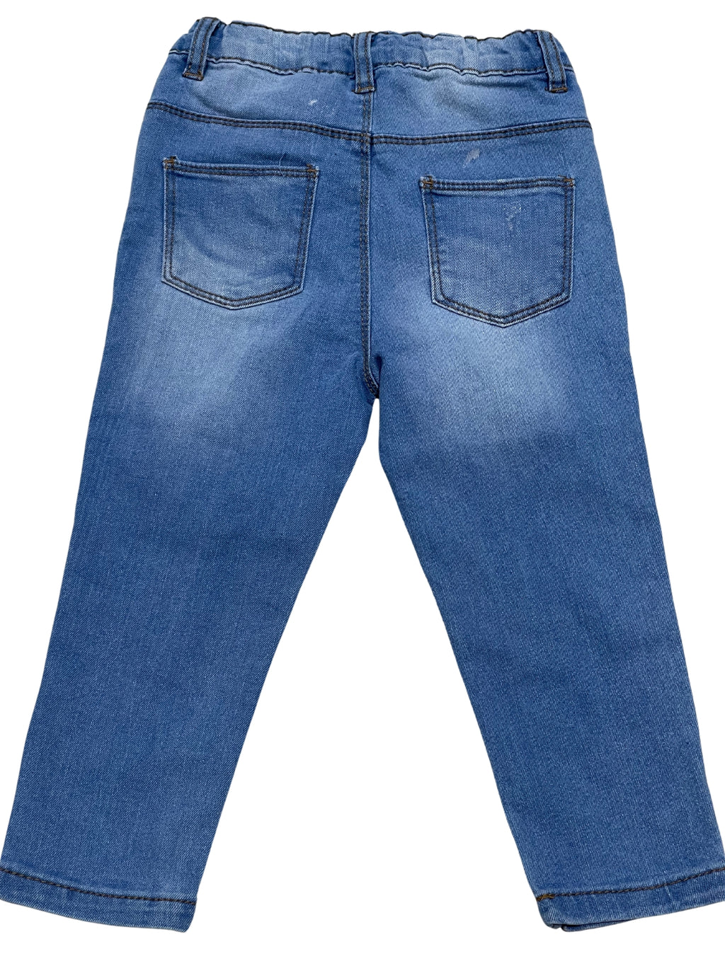 Girls Blue Wash Daisy Flowers Embroidered Elasticated Waist Jeans