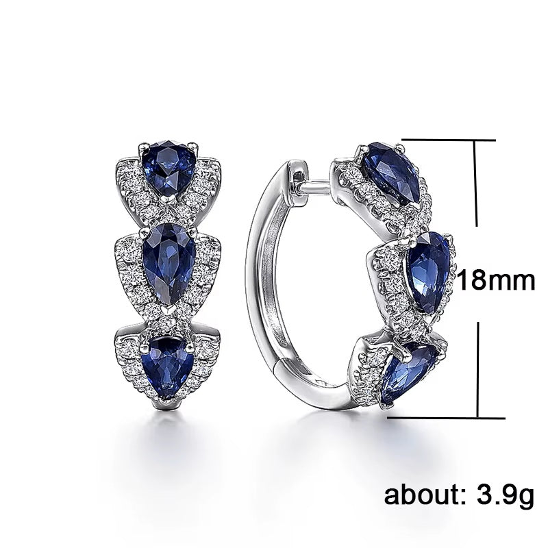 Ladies Girls Elegant Silver Huggie Round Blue Red Crystal Hoop Earrings