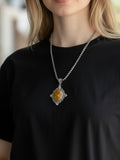 Ladies 925 Silver Plated Ethnic Wooden Jasper Handmade Pendant of 2.5" Necklace