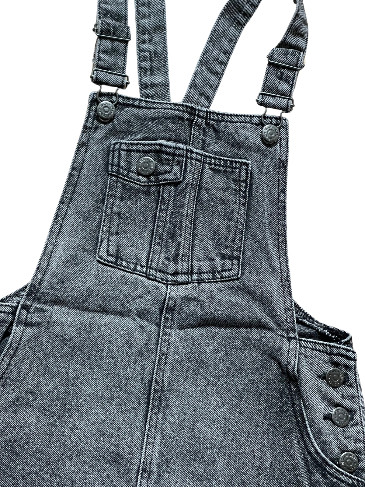 Girls Dark Grey Wash Denim Adjustable Straps Pinafore Dress