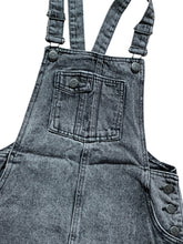 Load image into Gallery viewer, Girls Dark Grey Wash Denim Adjustable Straps Pinafore Dress

