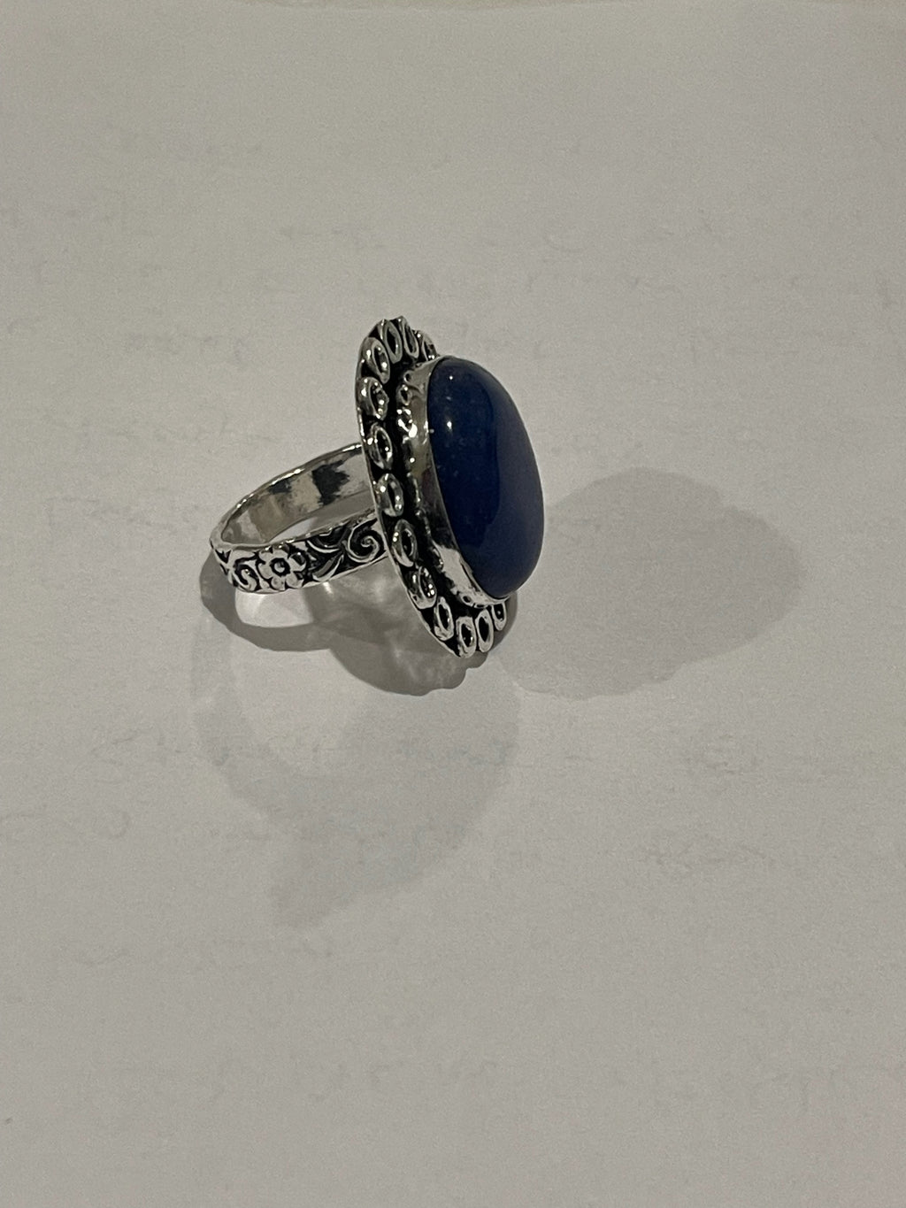 Ladies Blue Lapis Lazuli 925 Silver Plated Ethnic Handmade Band Floral Ring