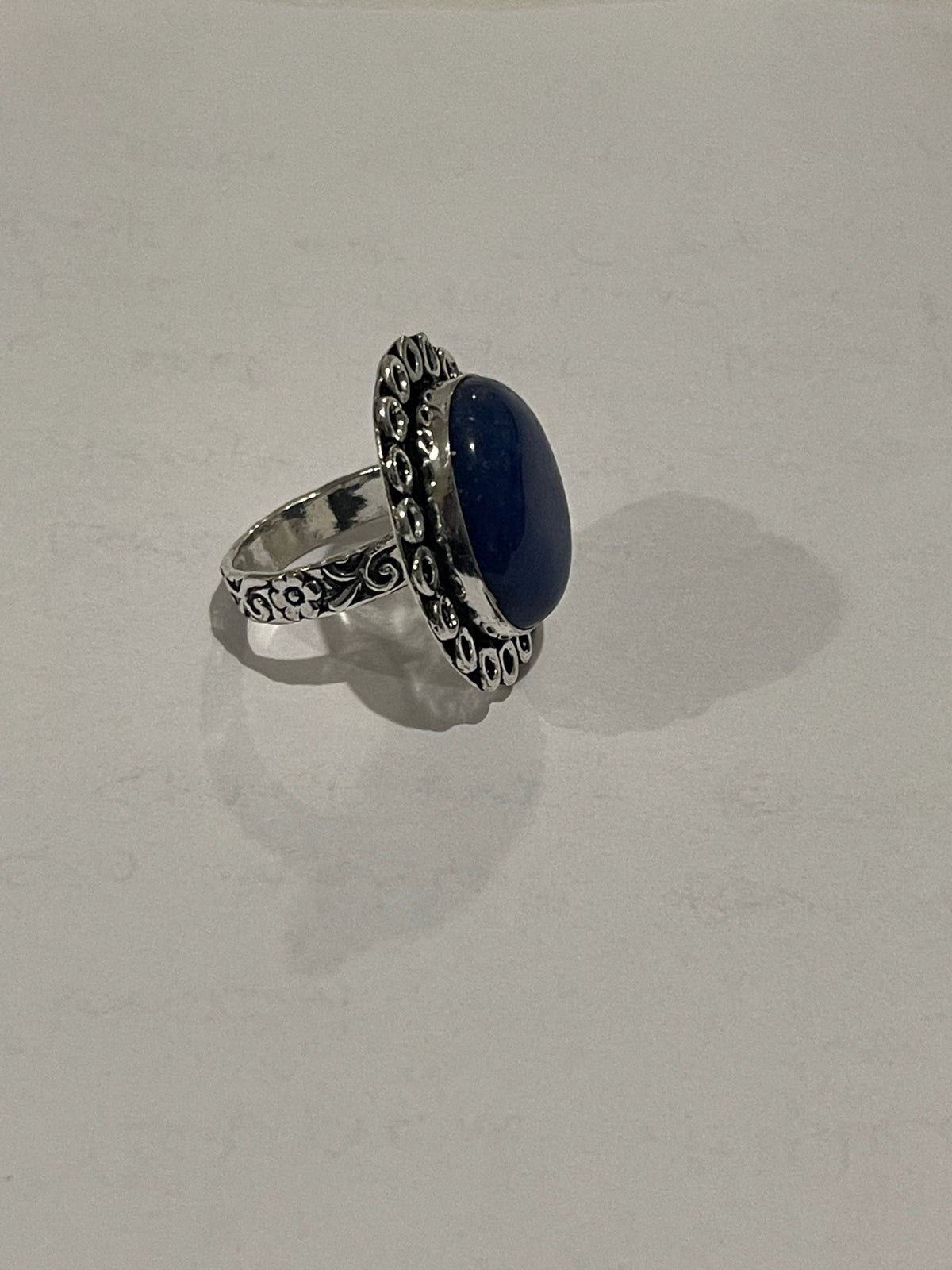 Ladies Blue Lapis Lazuli 925 Silver Plated Ethnic Handmade Band Floral Ring